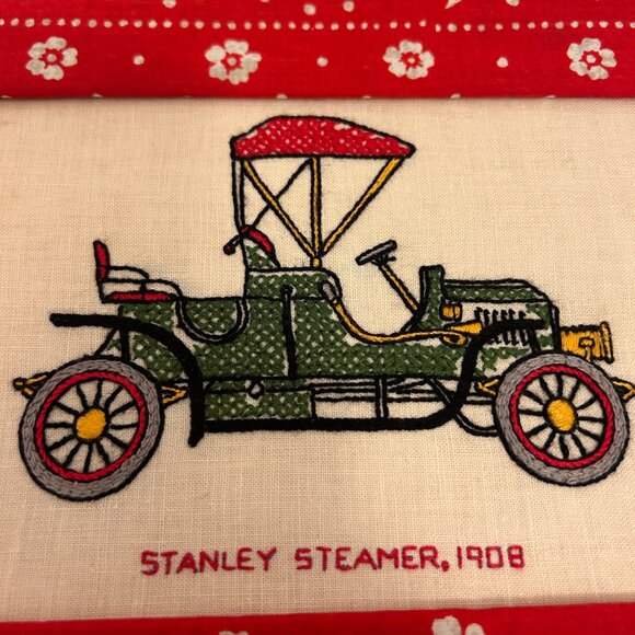 4-Vintage 1970s Embroidered Classic Cars | Handmade Framed Fabric Pane - Picture 6 of 9